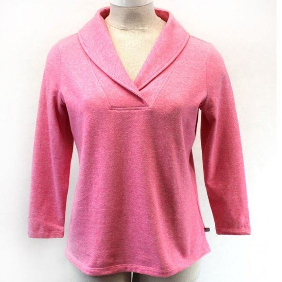 TALBOTS Plus Pink Heather FEATHERWEIGHT FLEECE WRAP NECK PULLOVER Top 3X - Picture 2 of 7